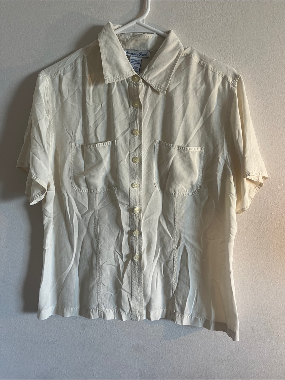 SILK Cream Button-Front Short Sleeve Shirt